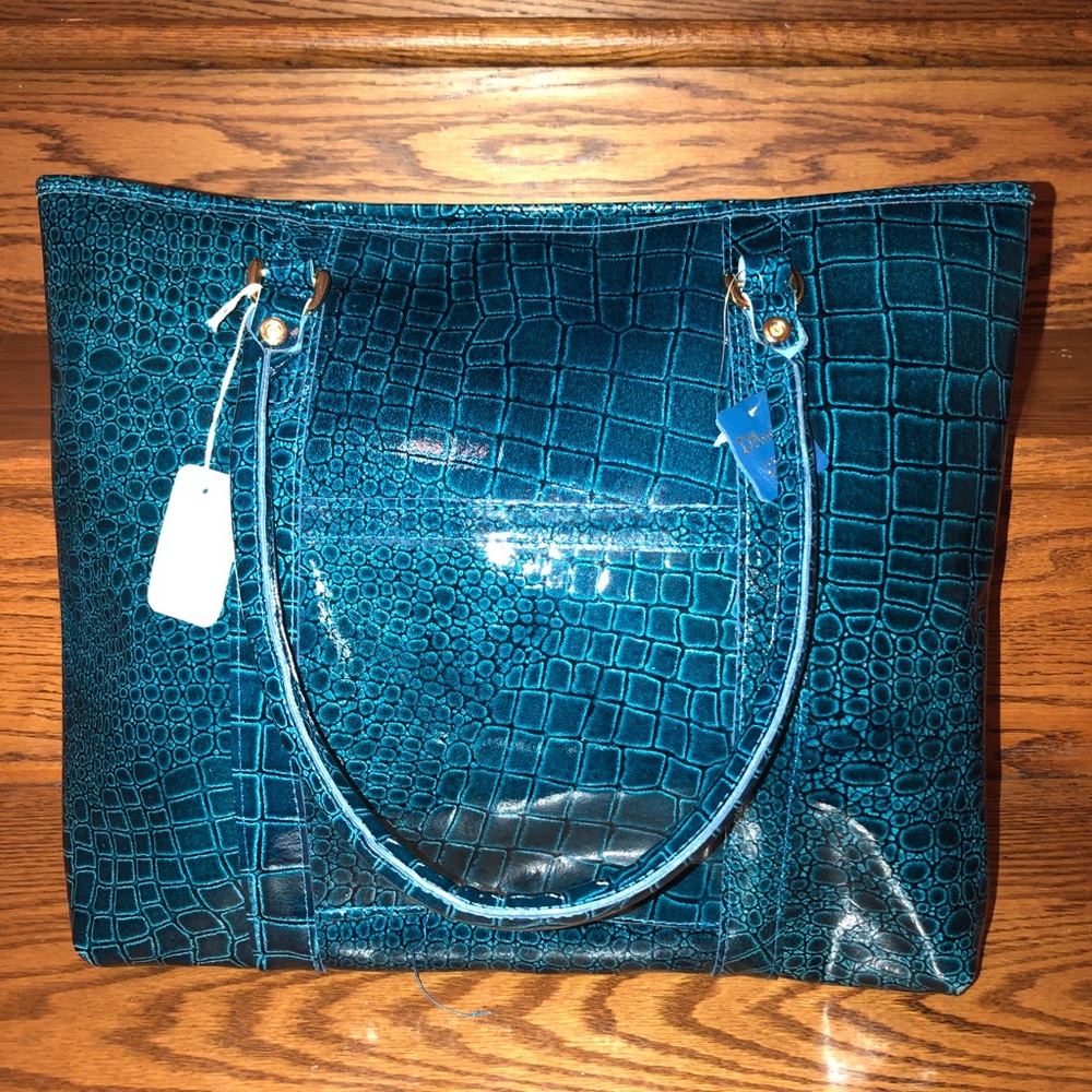 NWT: Bought in UK Leather Snakeskin Turquoise Tote